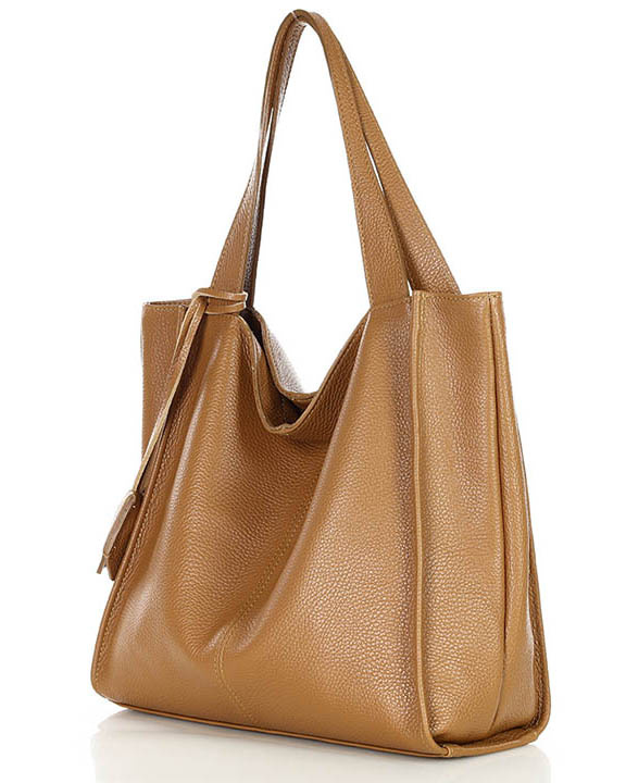 Modny skórzany shopper MAZZINI - Portofino Max camel