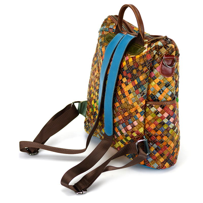 Patterned leather backpack with a mosaic pattern