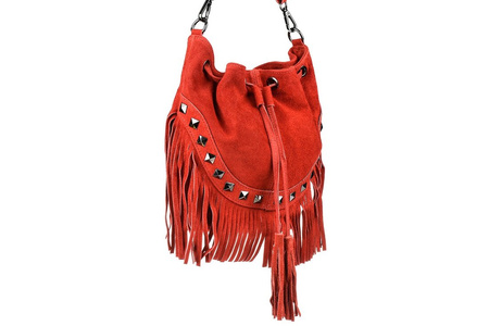 Women's Handbag Bag Leather Suede Tassels Italian Red X39