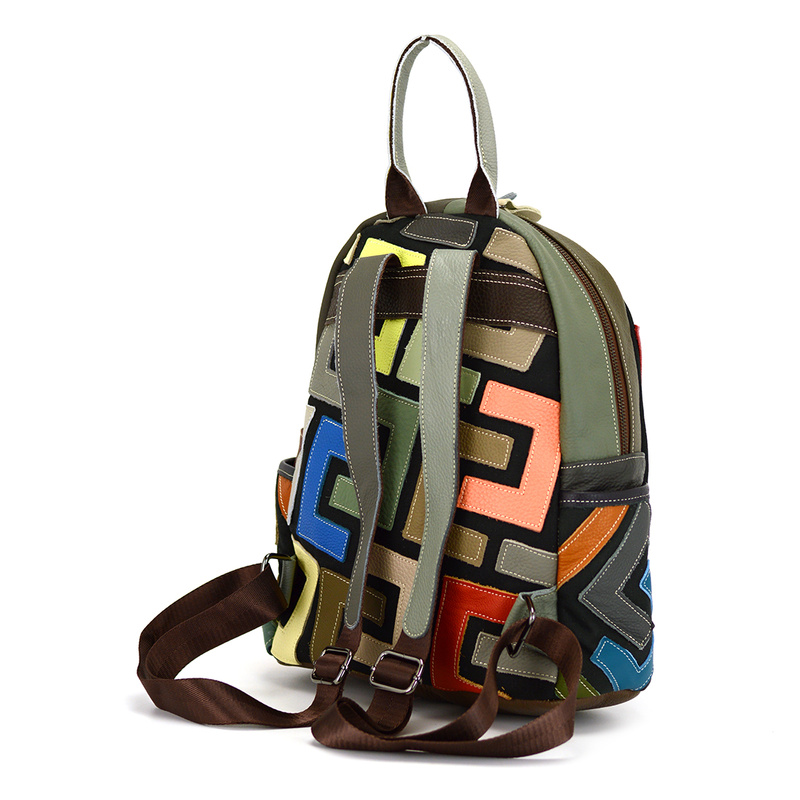 Patterned women's leather backpack with a mosaic pattern