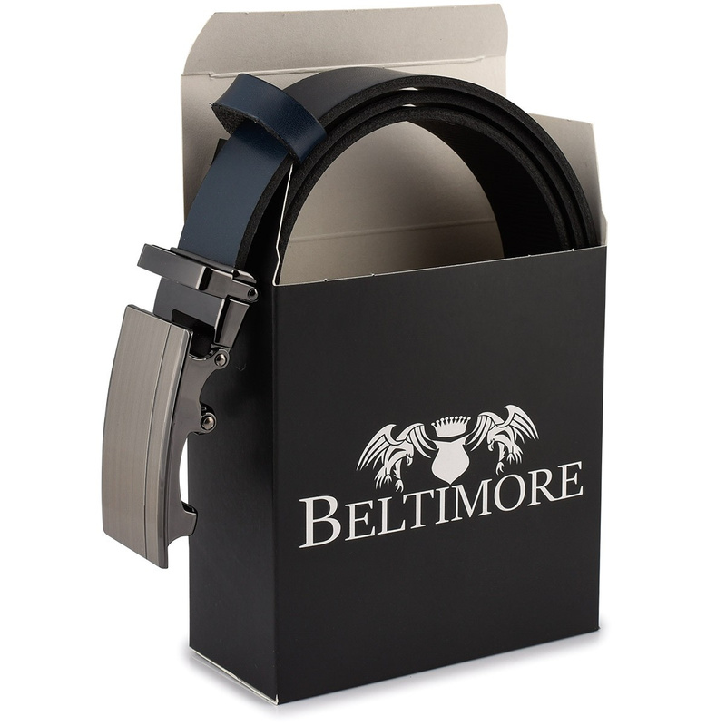 Beltimore men's leather belt navy blue automatic A56 : Colors - navy blue, Strap size - r.105-120 cm