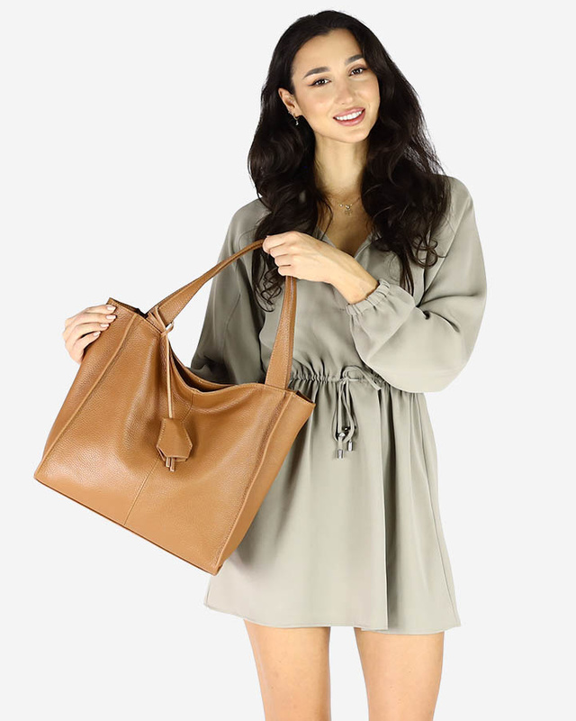 Modny skórzany shopper MAZZINI - Portofino Max camel