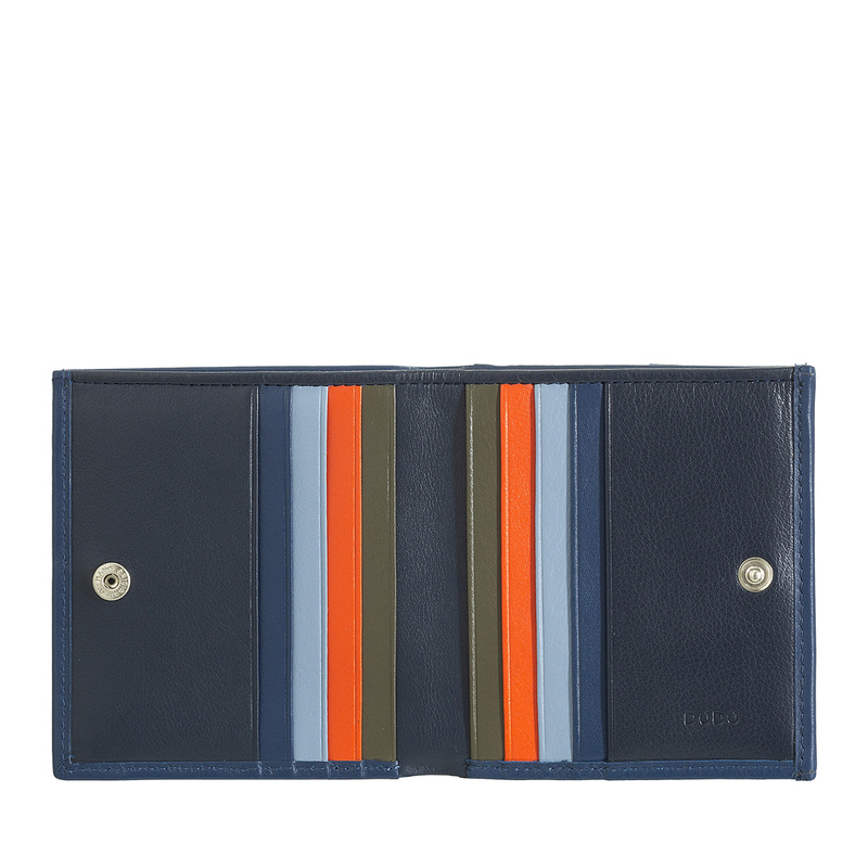 The DUDU Colorful collection is enriched by Flavio, small men's multicolour leather billfold RFID wallet with external coin purse and credit card holders