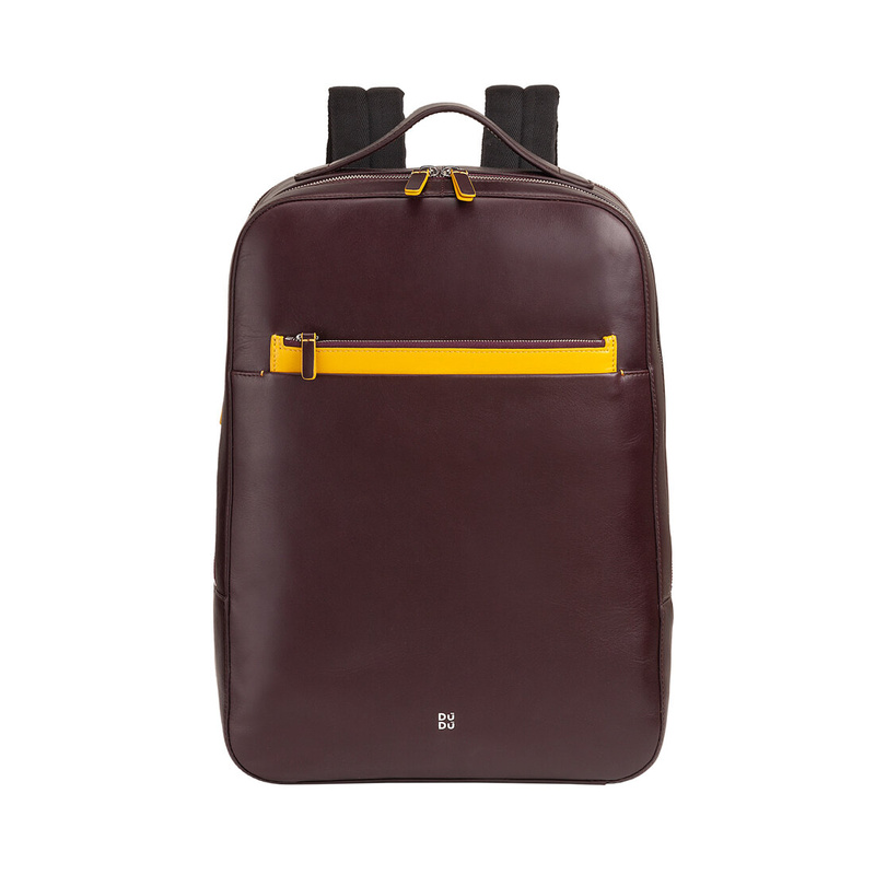 Men’s backpack for work Colorful Washington by DUDU in real leather with double zipper. Laptop rucksack until 16 inches with handle and trolley strap.