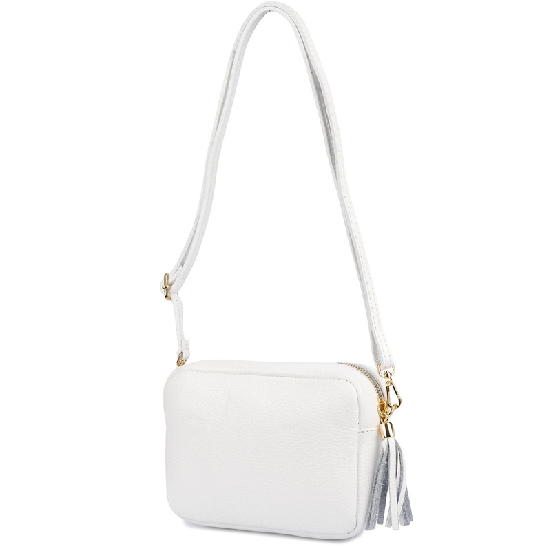 Women's white leather postbag with tassel fashionable C74