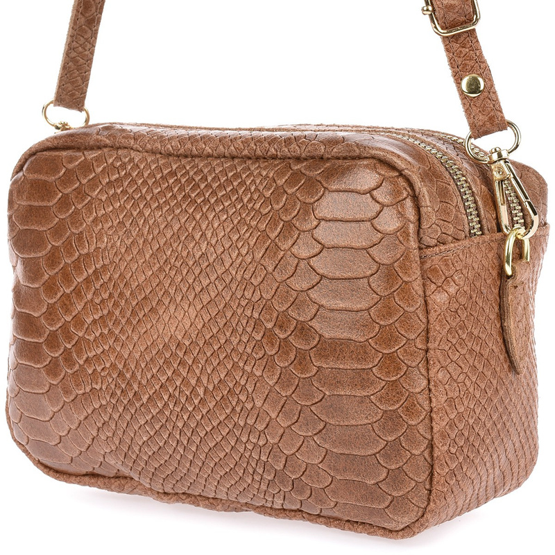 Taupe leather ladies postbag Italian croco trunk Beltimore P12