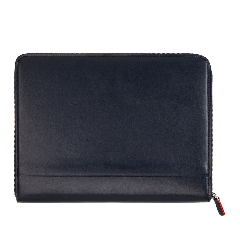 A4 zipped document holder Colorful by DUDU made in soft leather with metal zip around and iPad tablet pocket. Refined and elegant bag, suitable for travel work.