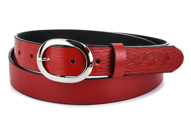 Beltimore women's leather trouser belt 3 cm red U51 : Colors - red, Strap size - r.105-120 cm