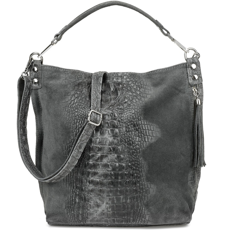 Grey suede leather handbag women's shopper W10