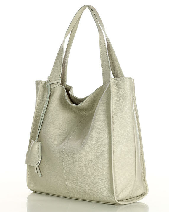 Modna torebka damska skórzany shopper bag - MARCO MAZZINI Portofino Max ivory beżowa