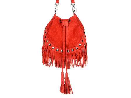 Women's Handbag Bag Leather Suede Tassels Italian Red X39