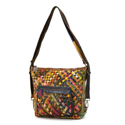 Women's colorful leather messenger bag with mosaic pattern