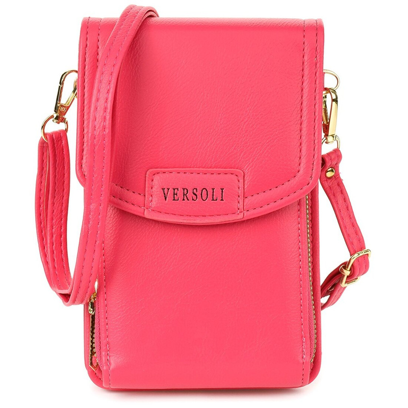 Women's mini letterman's phone bag with flap report shoulder bag fuchsia eco leather POR-T-8