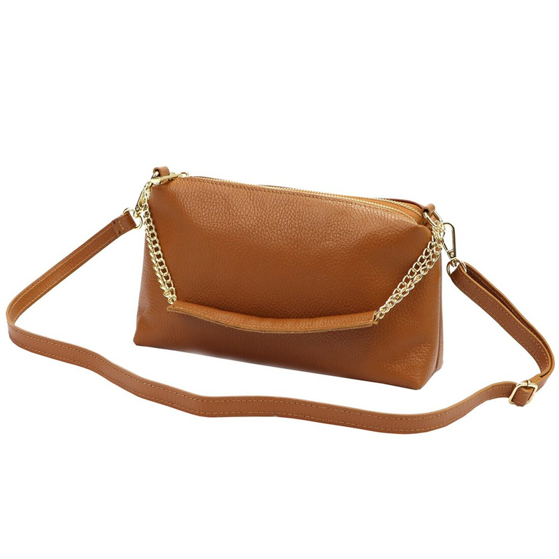 Women's leather shoulder messenger bag with chain