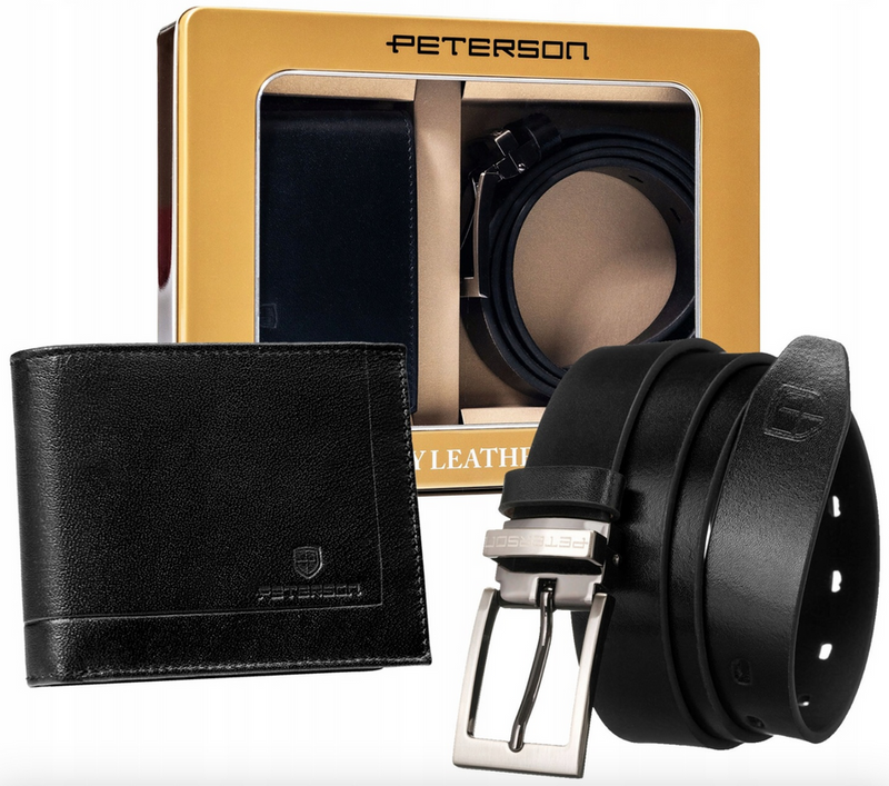 Leather wallet+ leather belt set PETERSON PTN ZM87