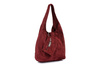 Plum suede women's leather shoulder bag with pouch N88