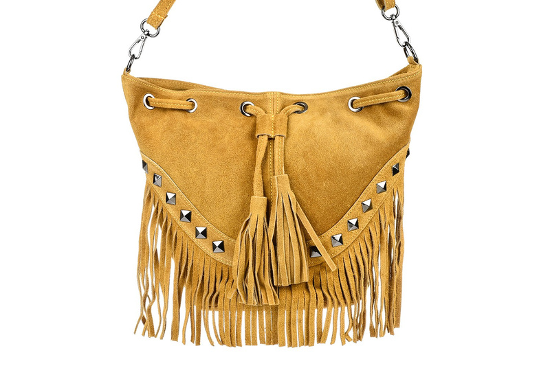 Mustard women's bag leather suede tassels Italian X39