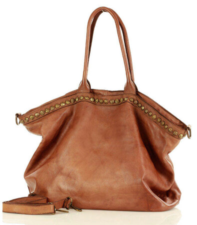 Duża torebka skórzana oversize style shopper bag - MARCO MAZZINI brąz camel