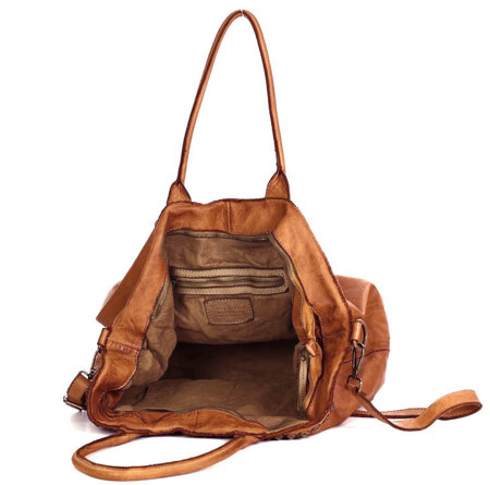 Duża torebka skórzana oversize style shopper bag - MARCO MAZZINI brąz camel