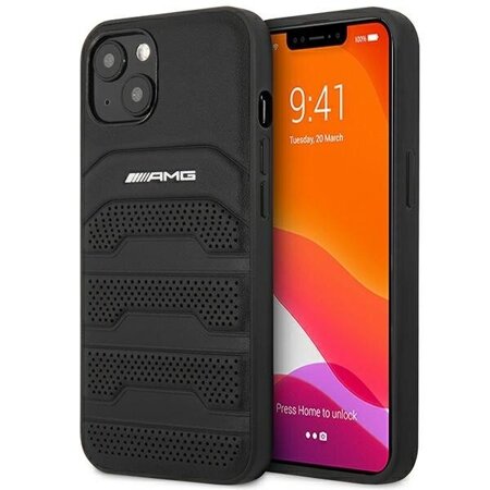 AMG AMHCP14MGSEBK iPhone 14 Plus / 15 Plus 6.7" czarny/black hardcase Leather Debossed Lines