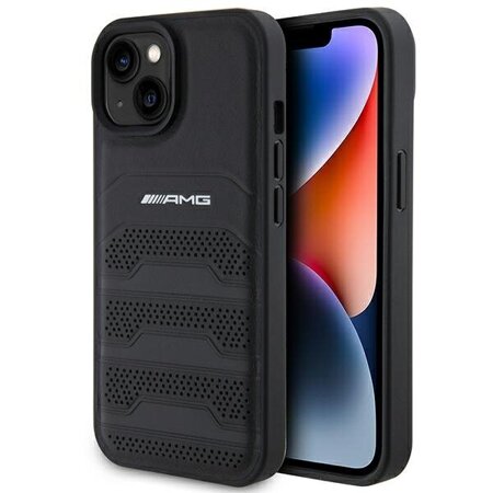 AMG AMHCP15SGSEBK iPhone 15 / 14 / 13 6.1" czarny/black hardcase Leather Debossed Lines