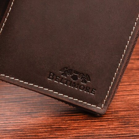 Ciemnobrązowy duży portfel skórzany męski skóra nubuk Beltimore vintage G71