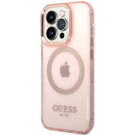 Guess GUHMP14XHTCMP iPhone 14 Pro Max 6,7" różowy/pink hard case Gold Outline Translucent MagSafe