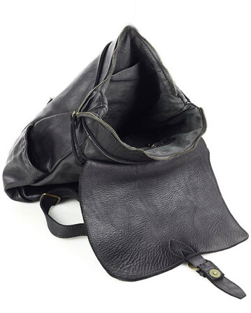 Plecak skórzany handmade z kieszeniami  - MARCO MAZZINI czarny