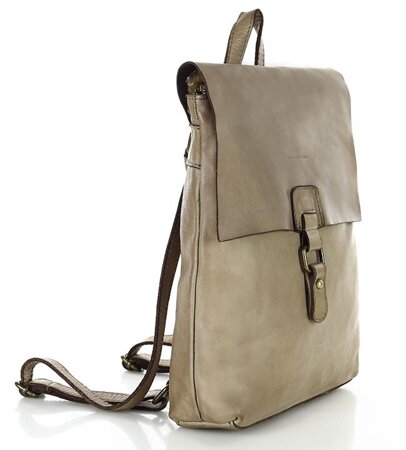 Plecak skórzany minimalizm old look leather backpack - MARCO MAZZINI beż taupe