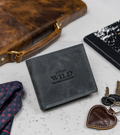 Poziomy, składany portfel męski z zewnętrzną kieszonką na kartę - Always Wild