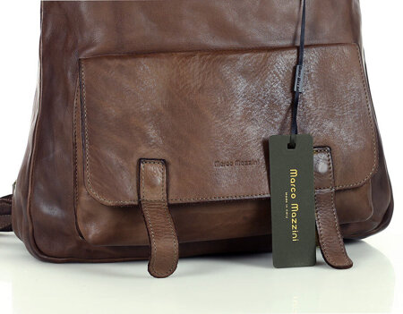 Skórzana torebka plecak z kieszenią z przodu - MARCO MAZZINI czekoladowy brąz