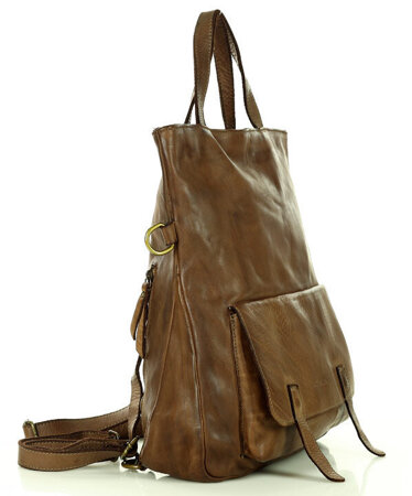 Skórzana torebka plecak z kieszenią z przodu - MARCO MAZZINI czekoladowy brąz