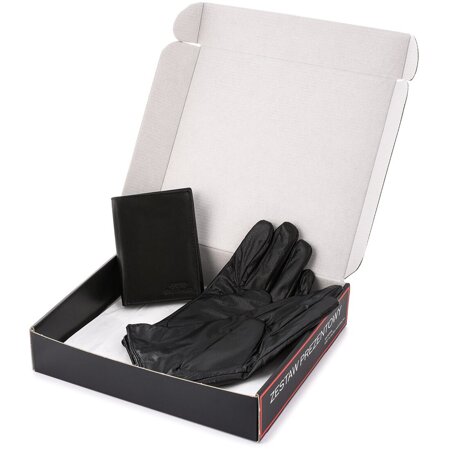 Zestaw męski skórzany portfel pionowy rękawiczki czarne Beltimore T83 : Kolory - czarny, Rozmiar rękawiczek - L/XL