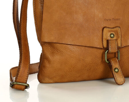 Torebka skórzana listonoszka stylowy minimalizm ala messenger leather bag - MARCO MAZZINI camel