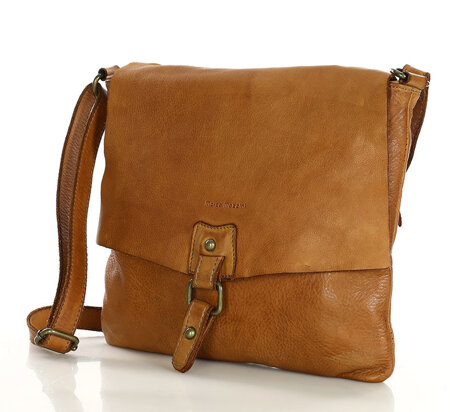 Torebka skórzana listonoszka stylowy minimalizm ala messenger leather bag - MARCO MAZZINI camel