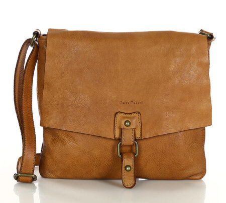 Torebka skórzana listonoszka stylowy minimalizm ala messenger leather bag - MARCO MAZZINI camel