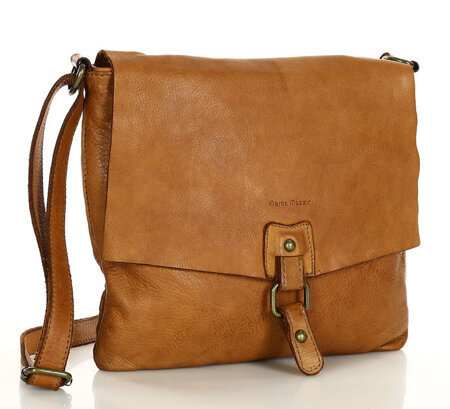 Torebka skórzana listonoszka stylowy minimalizm ala messenger leather bag - MARCO MAZZINI camel